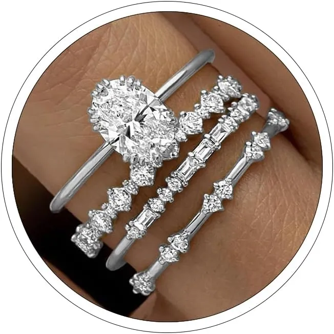 Otxas Dainty Gold Rings for Womem 14k Gold Plated Stackable Ring for Women Size 6-11 Cubic Zirconia Gold Rings Set Wedding Rings