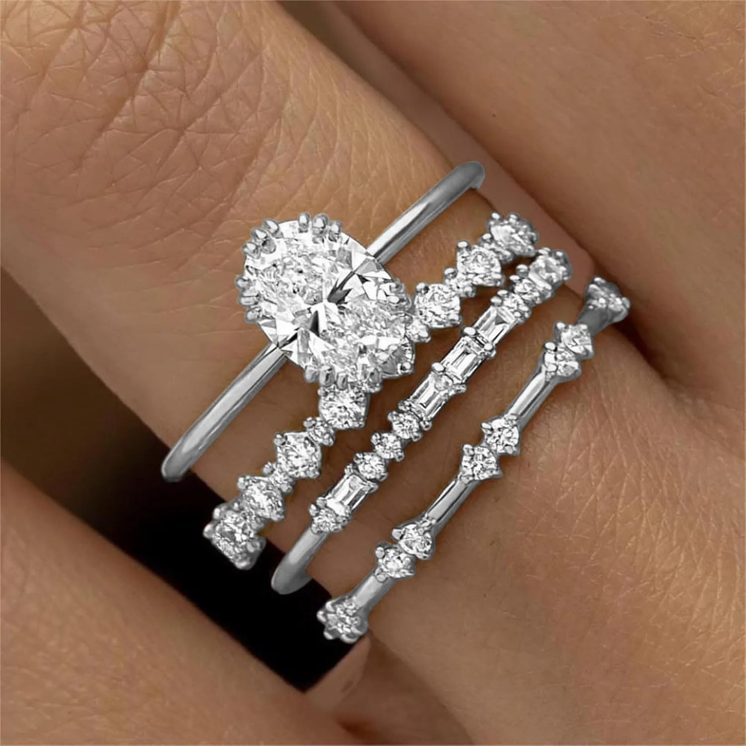 Otxas Dainty Gold Rings for Womem 14k Gold Plated Stackable Ring for Women Size 6-11 Cubic Zirconia Gold Rings Set Wedding Rings