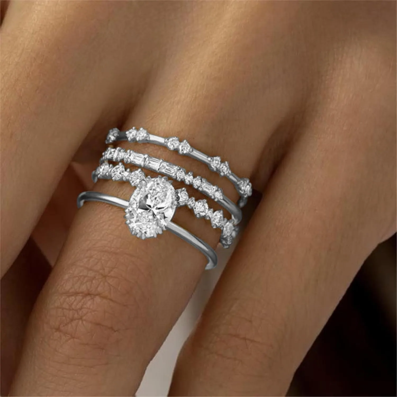 Otxas Dainty Gold Rings for Womem 14k Gold Plated Stackable Ring for Women Size 6-11 Cubic Zirconia Gold Rings Set Wedding Rings