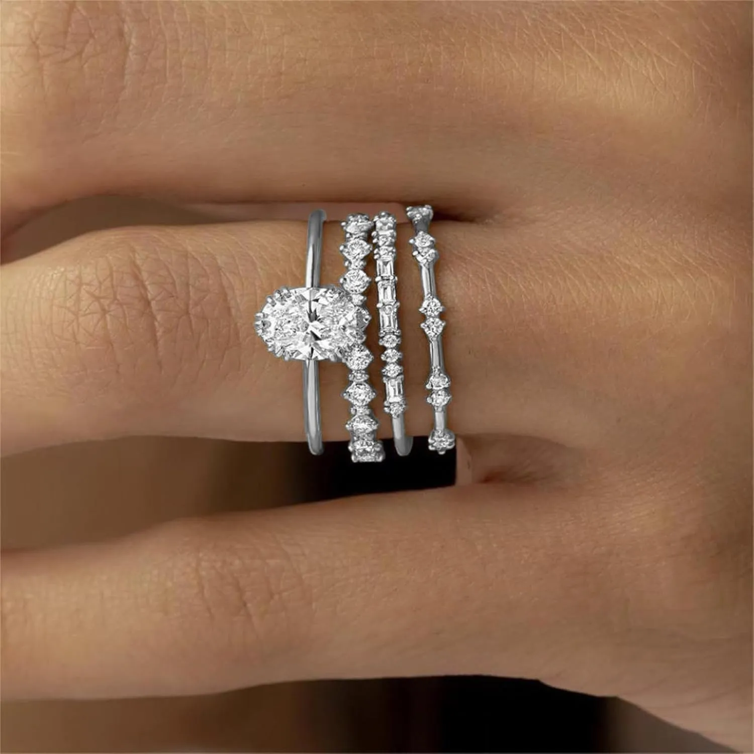 Otxas Dainty Gold Rings for Womem 14k Gold Plated Stackable Ring for Women Size 6-11 Cubic Zirconia Gold Rings Set Wedding Rings