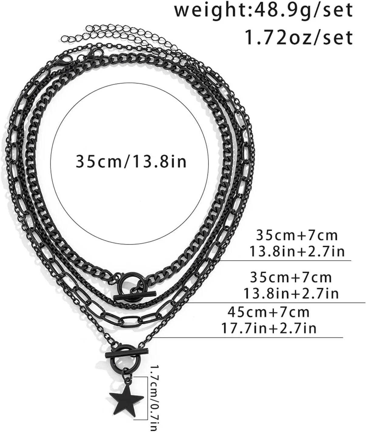 Otxas Gold Layered Necklaces Set for Women Paperclip Chain Stacking Necklaces Black Necklaces for Women Coin Star Pendant Necklace Black Jewelry Sets for Women