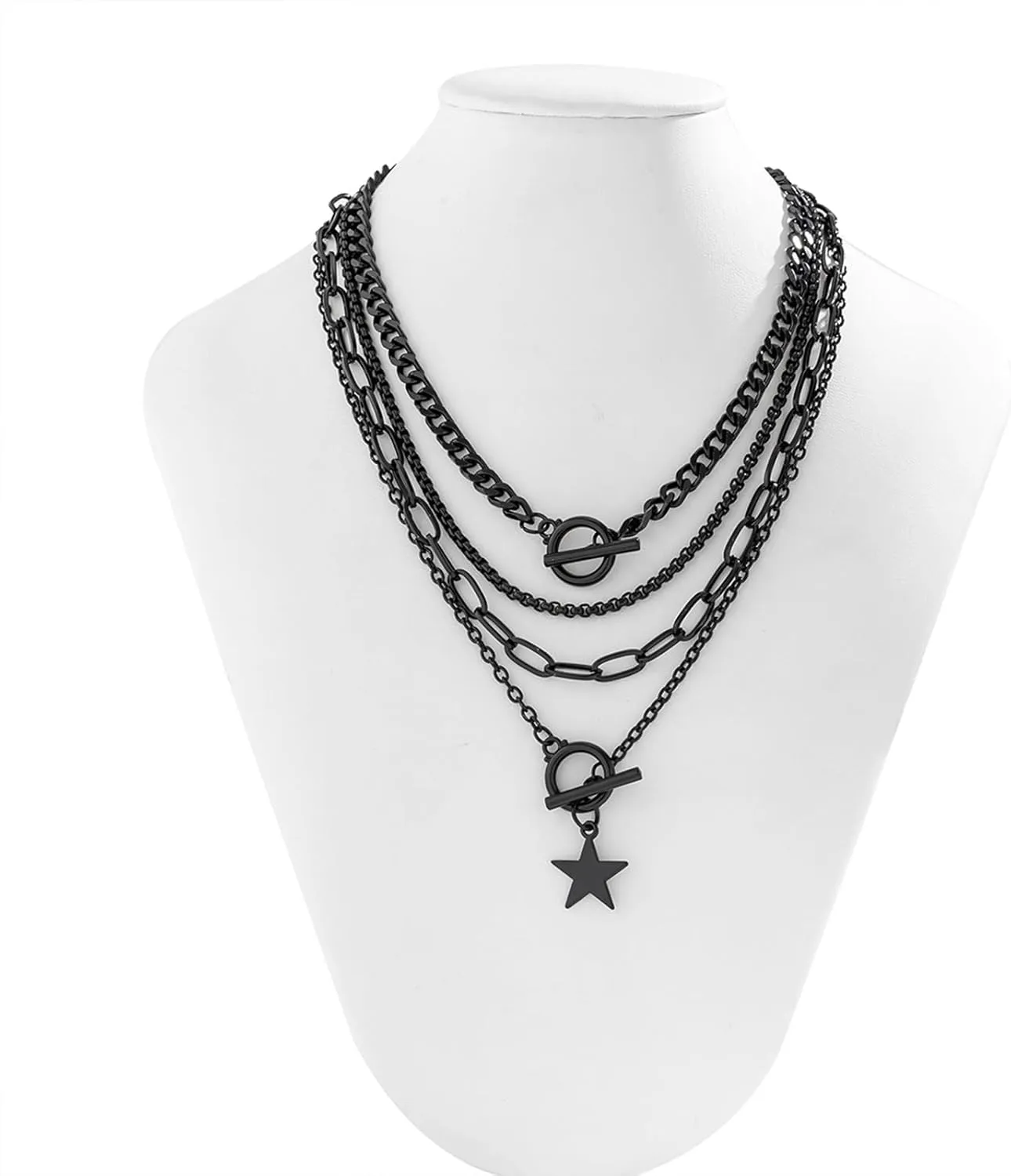 Otxas Gold Layered Necklaces Set for Women Paperclip Chain Stacking Necklaces Black Necklaces for Women Coin Star Pendant Necklace Black Jewelry Sets for Women