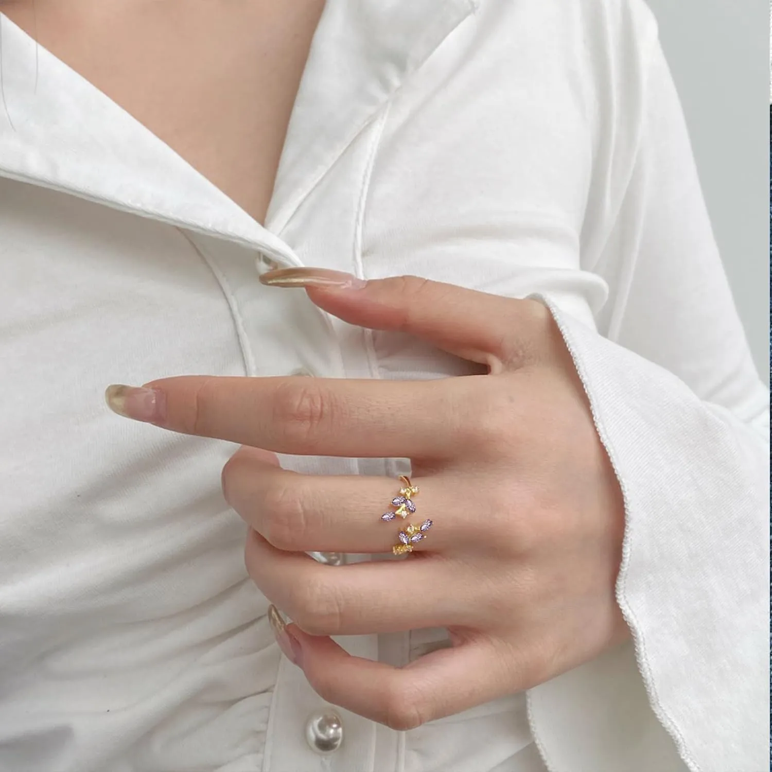 Otxas Gold Rings for Women Non Tarnish Adjustable Rings with Cubic Zirconia Thumb Rings for Women 18K Gold Plated Rings