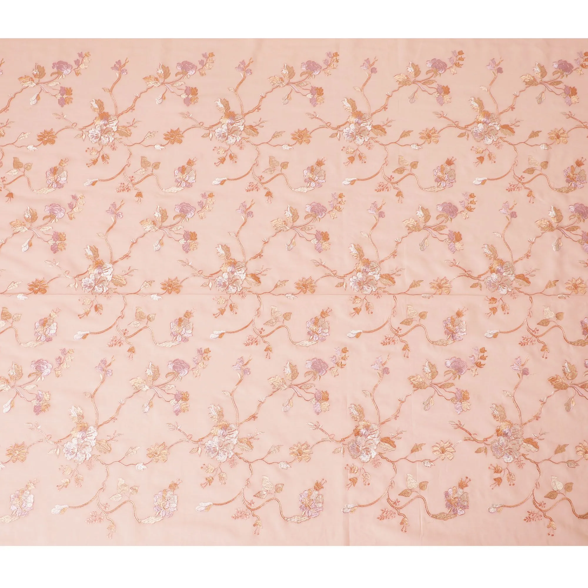 Peach Panache Embroidered Cotton Voile Fabric - 110cm Width-D17565