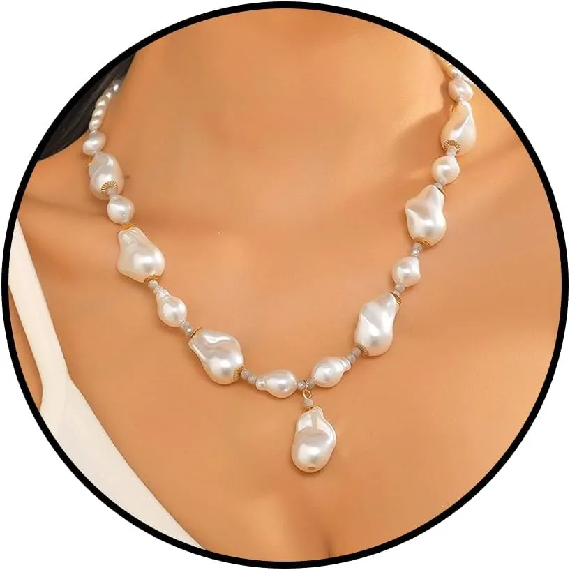 Pearl Necklaces for Women 14k Gold Plated Layered Pearl Necklaces Dainty Pearl Pendant Necklace Freshwater Pearls Choker Necklace Wedding Pearl Necklaces Pearl Jewelry Gifts