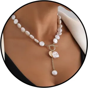 Pearl Necklaces for Women 14k Gold Plated Layered Pearl Necklaces Dainty Pearl Pendant Necklace Freshwater Pearls Choker Necklace Wedding Pearl Necklaces Pearl Jewelry Gifts