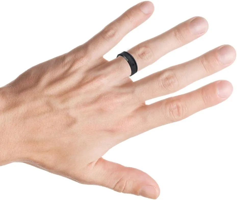 Personalized Laser Engraving Ring for Men and Ring for Women Tungsten Band Rings 8mm High Polished Black IP Plated with Black Carbon Fiber Inlay Beveled Edge Wedding Band Ring Ideal Rings