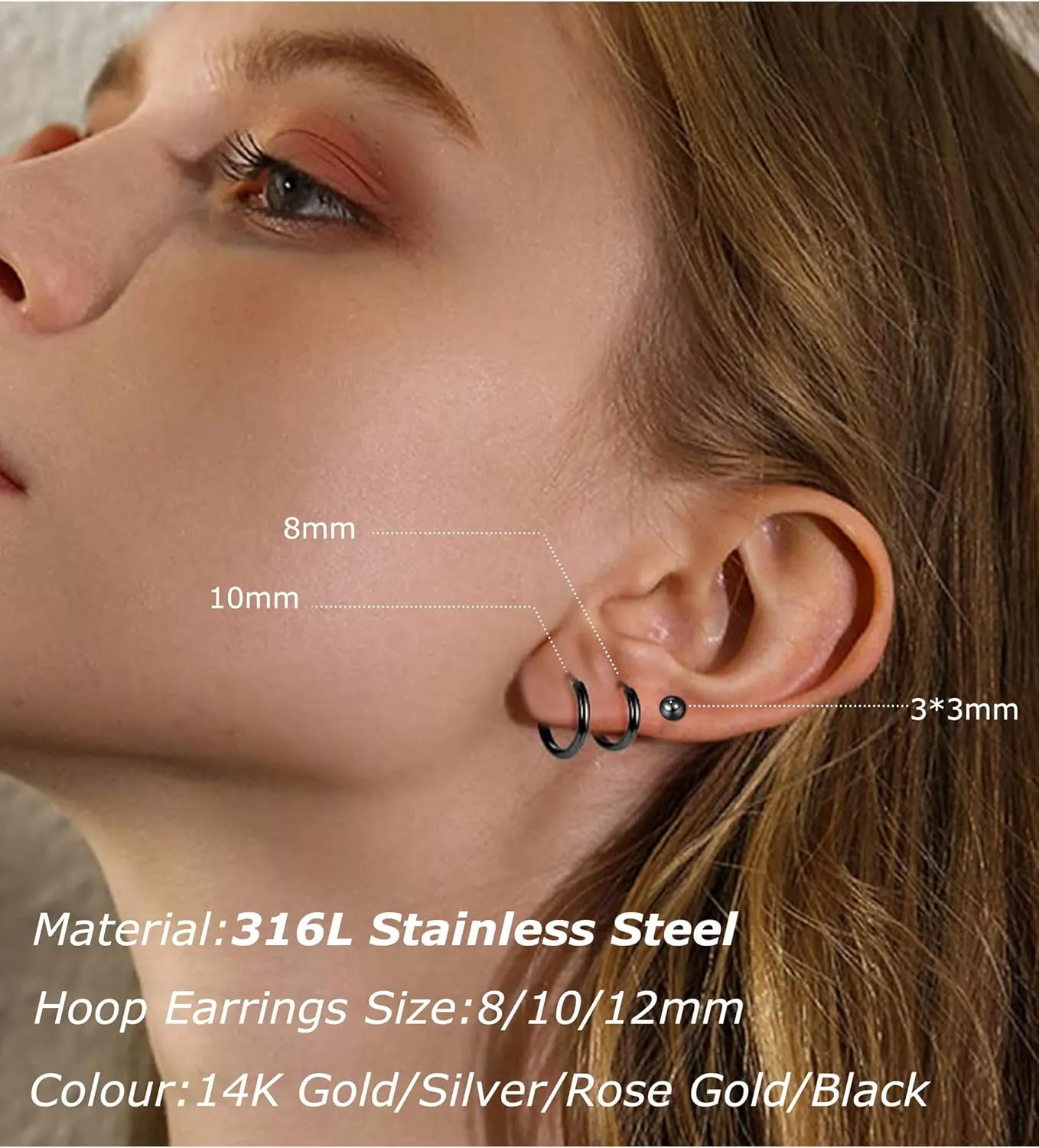 PLOMFOV Flat Back Earrings Gold Earrings for Women Men Stainless Steel Earrings Set CZ Heart Opal Surgical Steel Earrings Gold Studs 20G Cartilage Hoop Earrings Hypoallergenic for Sensitive Ears