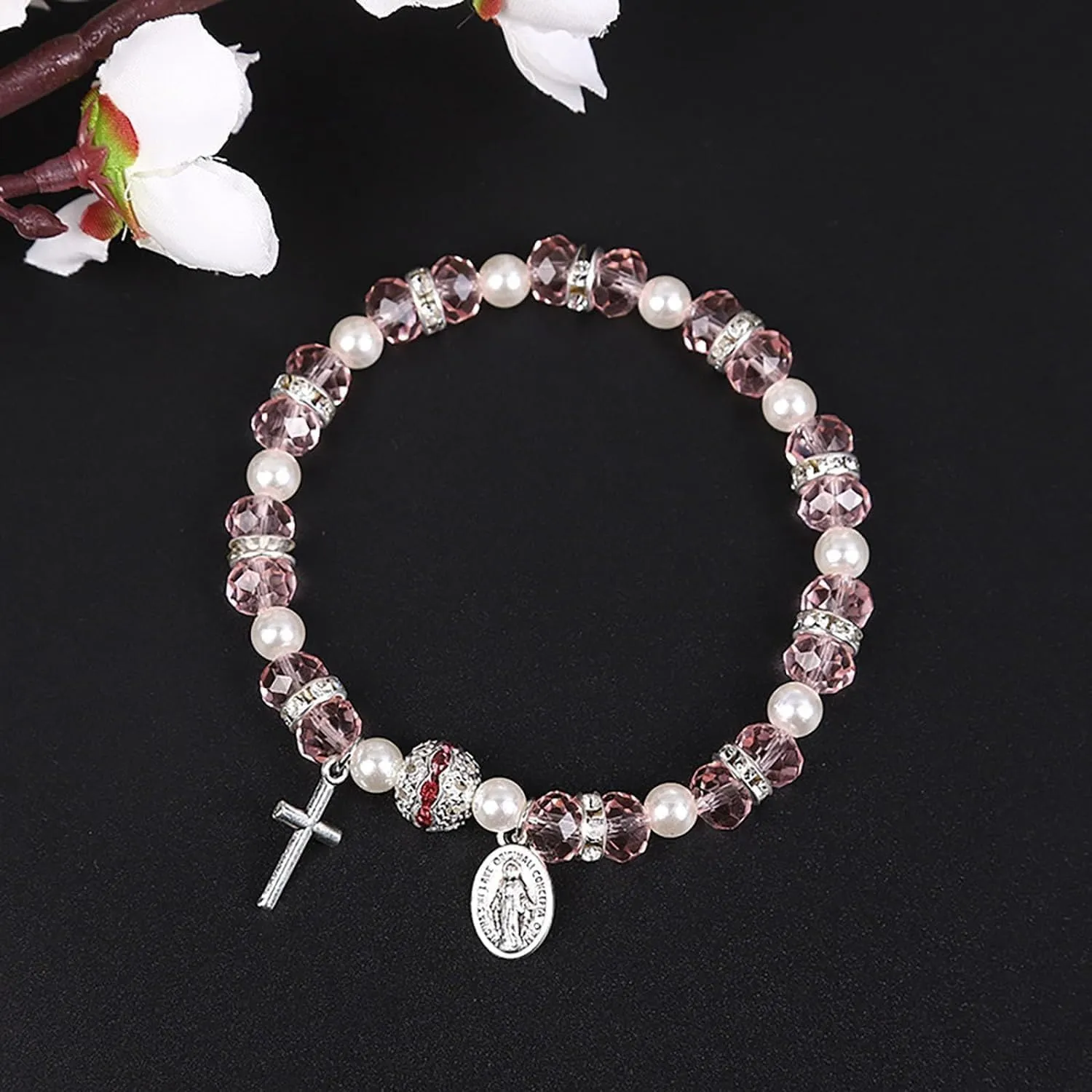POYAMUSE Catholic Rosary Bracelet for Women - Beaded Religious Jewelry, Cross Bracelet for Women, Spiritual Accessories