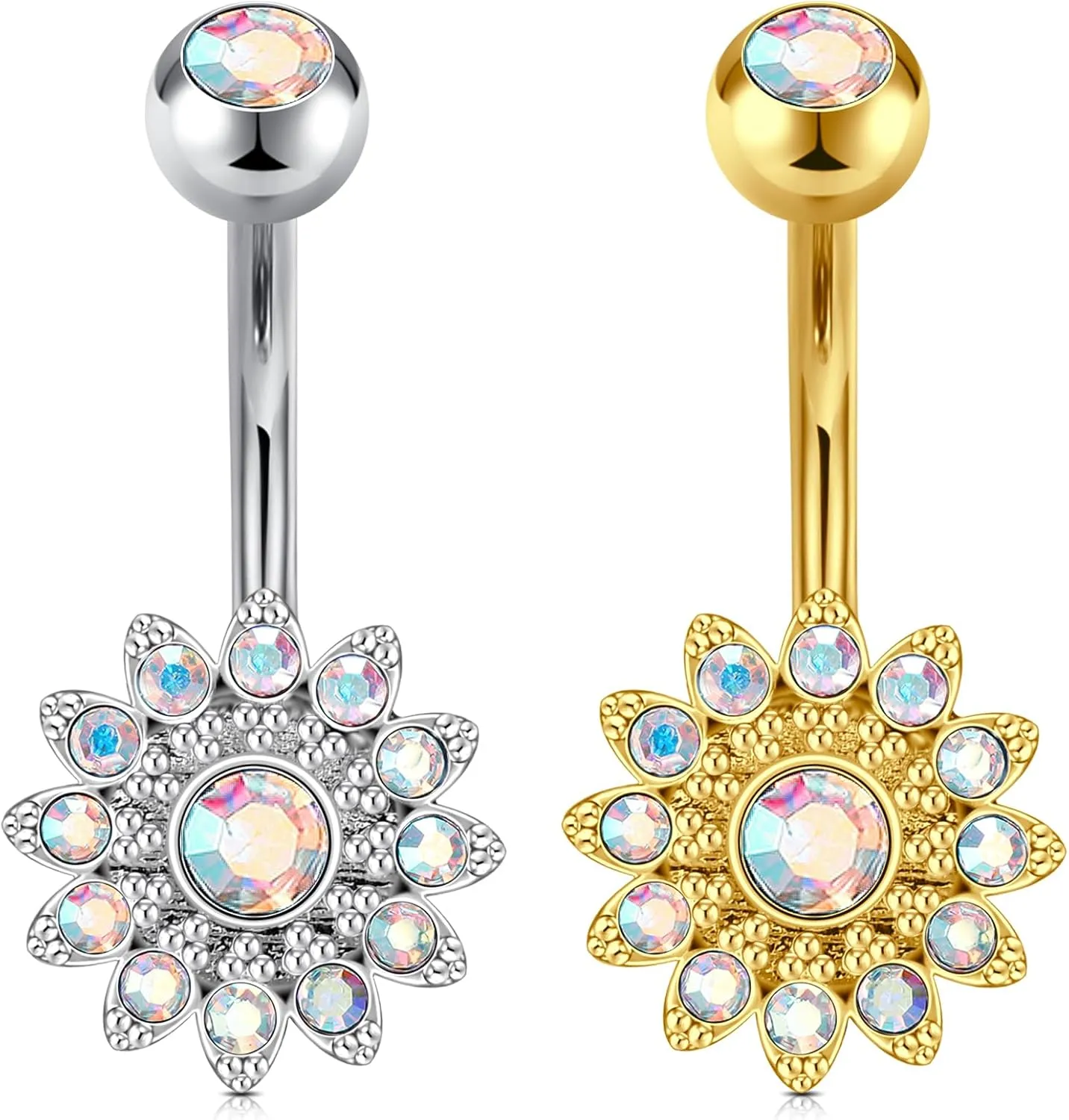 QWALIT Belly Button Ring Silver Gold Belly Rings Surgical Stainless Steel Belly Button Rings for Women Belly Button Piercing Jewelry Hypoallergenic Dangle Belly Button Ring Clicker Belly Ring Dangling