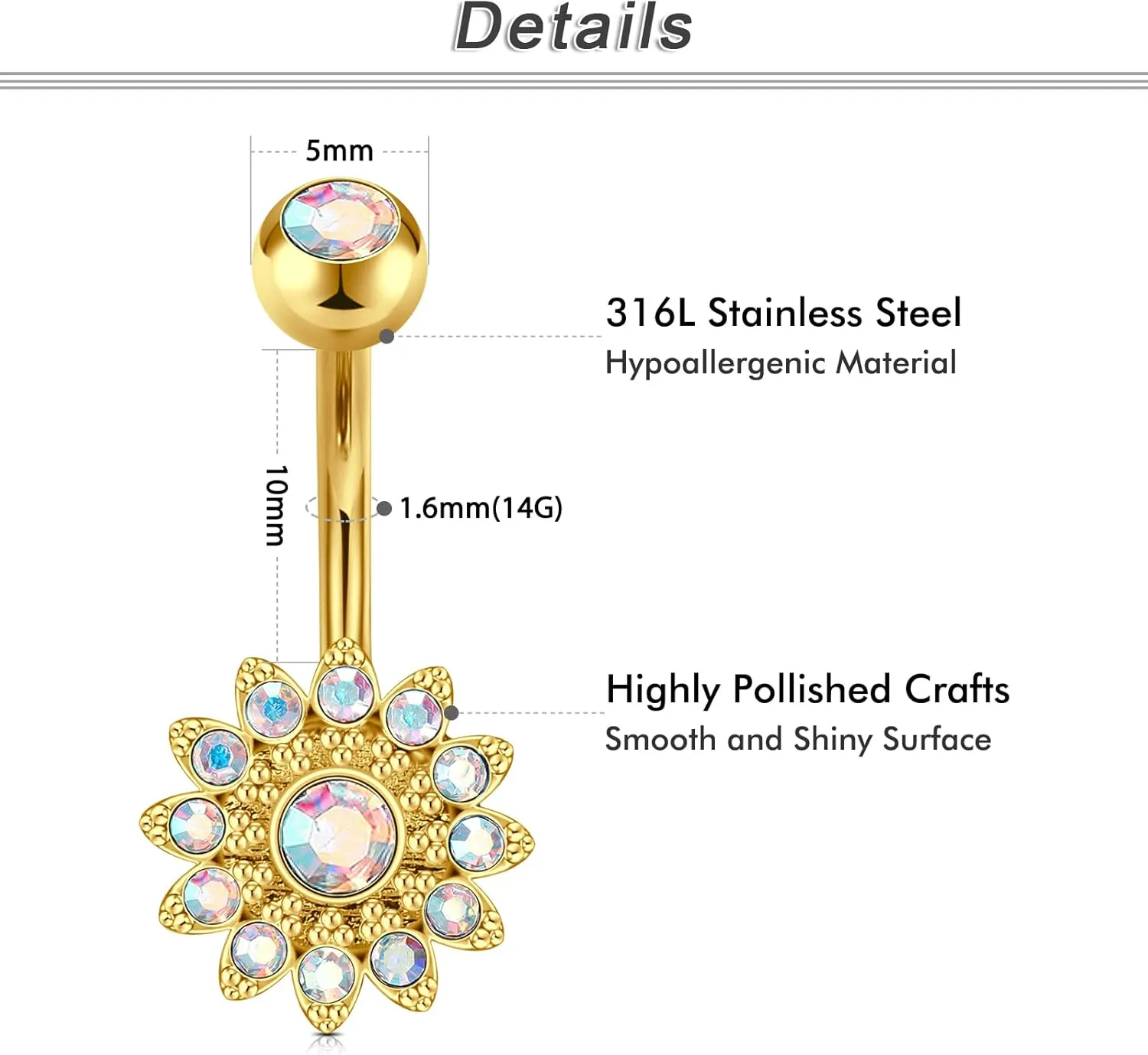 QWALIT Belly Button Ring Silver Gold Belly Rings Surgical Stainless Steel Belly Button Rings for Women Belly Button Piercing Jewelry Hypoallergenic Dangle Belly Button Ring Clicker Belly Ring Dangling