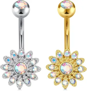 QWALIT Belly Button Ring Silver Gold Belly Rings Surgical Stainless Steel Belly Button Rings for Women Belly Button Piercing Jewelry Hypoallergenic Dangle Belly Button Ring Clicker Belly Ring Dangling