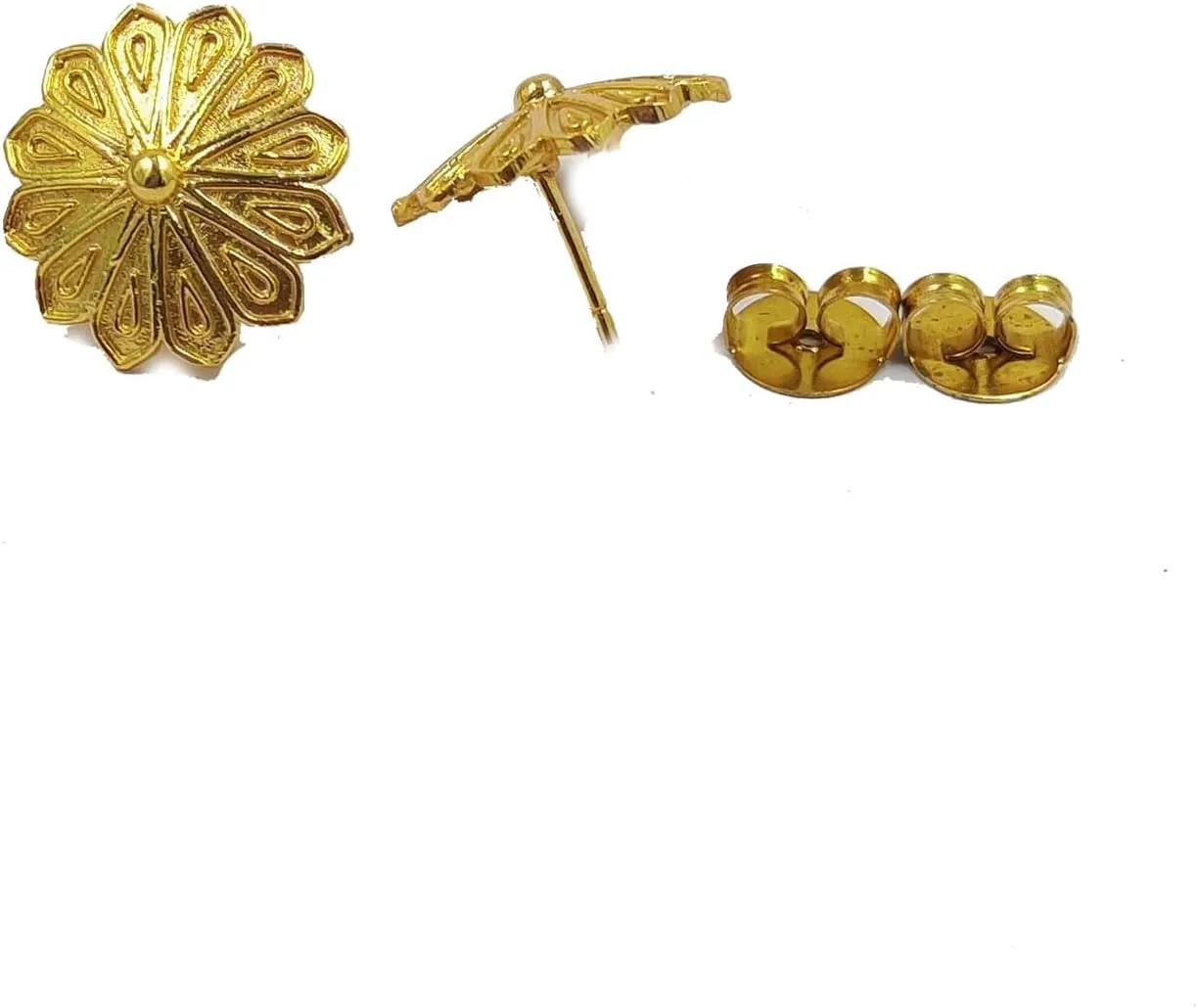 Real Gold Plated Flower Stud Earrings, Handmade Designer Floral Stud Earrings, Daily wear Earrings, Gift For Her