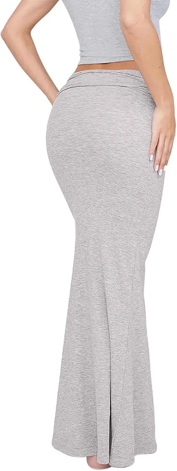 REORIA Women's Sexy Fold Over High Waisted Lounge Long Skirts Elegant Going Out Bodycon Maxi Skirts