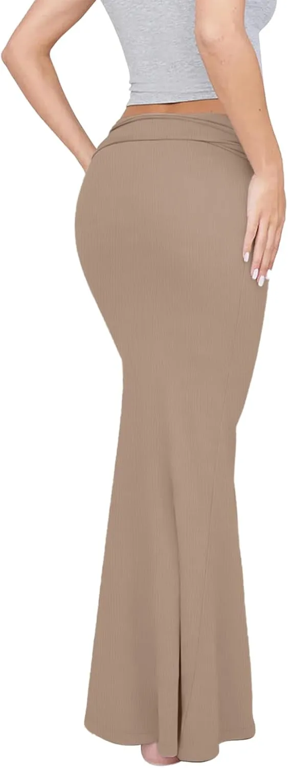 REORIA Women's Sexy Fold Over High Waisted Lounge Long Skirts Elegant Going Out Bodycon Maxi Skirts