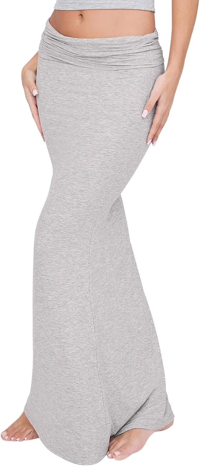 REORIA Women's Sexy Fold Over High Waisted Lounge Long Skirts Elegant Going Out Bodycon Maxi Skirts
