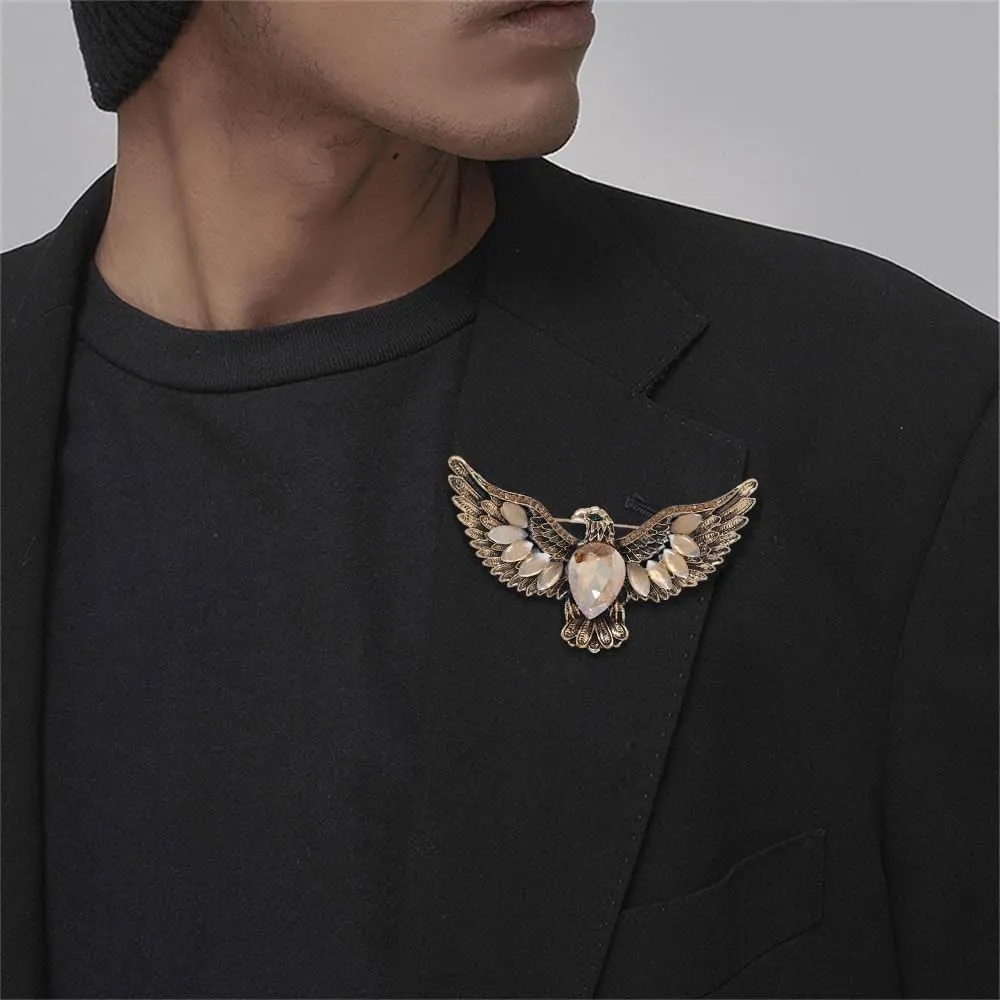 Rhinestone Eagle Bird Brooch Pin for Women Men Vintage Teardrop Green Crystal Eye Flying Animal Brooches Lapel Elegant Hat Bag Suit Costume Accessories Jewelry Father Friend