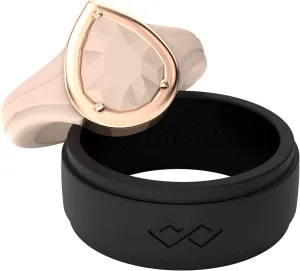 Rinfit Matching Silicone Rings for Couples - Wedding Bands for Him and Her - Emerald/Oversized Pear/Metal Pear & Infinity Patented Design