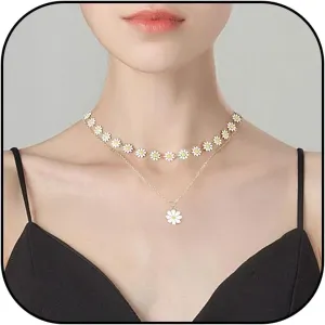Roe Dolph Stocking Stuffers Holiday Outfits for Women 2024 Daisy Choker Necklaces for Women Gold Layered Pendant Necklaces Adjustable Flower Necklaces Jewelry Birthday Valentine Christmas Gift