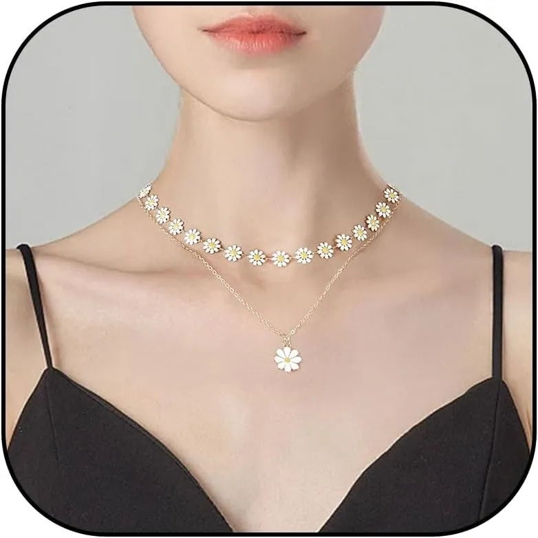 Roe Dolph Stocking Stuffers Holiday Outfits for Women 2024 Daisy Choker Necklaces for Women Gold Layered Pendant Necklaces Adjustable Flower Necklaces Jewelry Birthday Valentine Christmas Gift