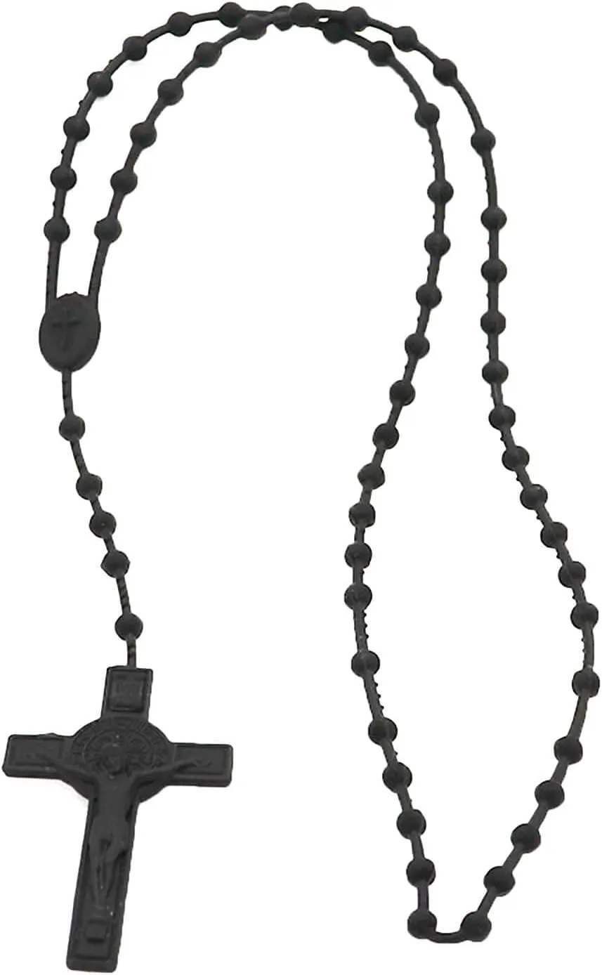 Rosary Beads Luminous Noctilucent Necklaces Glowing Rosary Necklaces Catholicism Religious Jewelry Party Gift for Prayer, Black