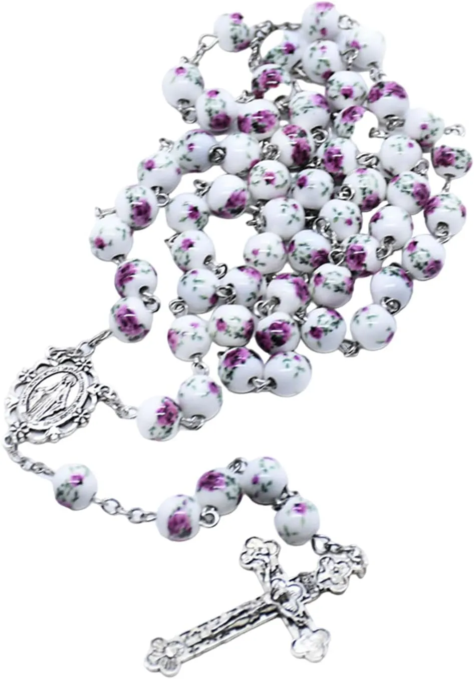 Rosary Necklaces,Catholic Ceramic Beads Rosary Necklaces Crosses Religious Chain Church Prayer Pendants Jewelry for Womens Baptisms Gift