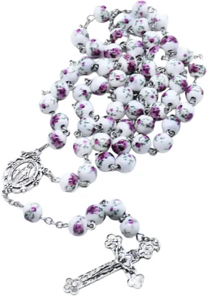 Rosary Necklaces,Catholic Ceramic Beads Rosary Necklaces Crosses Religious Chain Church Prayer Pendants Jewelry for Womens Baptisms Gift