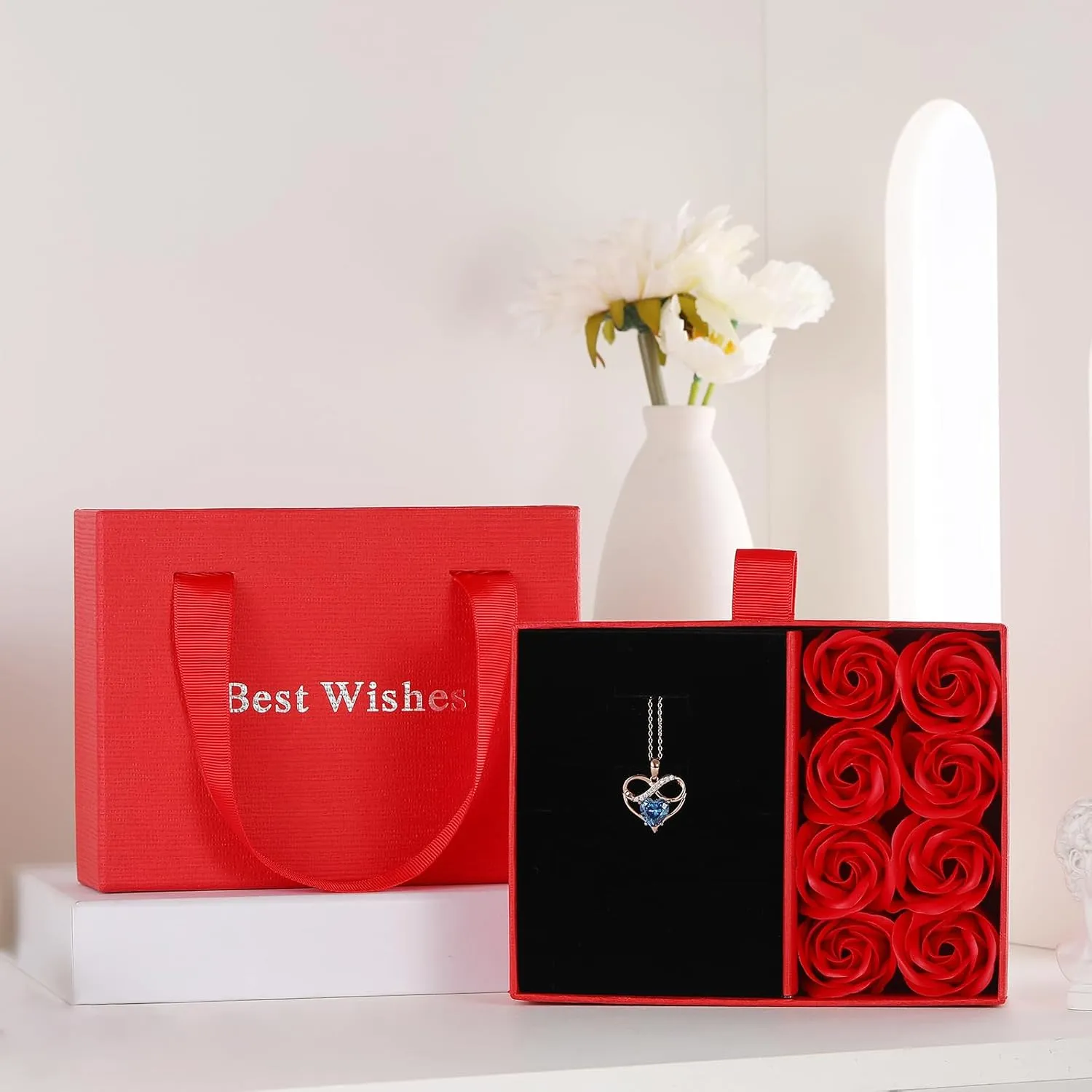 Rose Gold Birthstone Necklaces Heart Birthstone Pendant Necklaces For Women Valentine's Day Mother's Day Anniversary Christmas Gifts