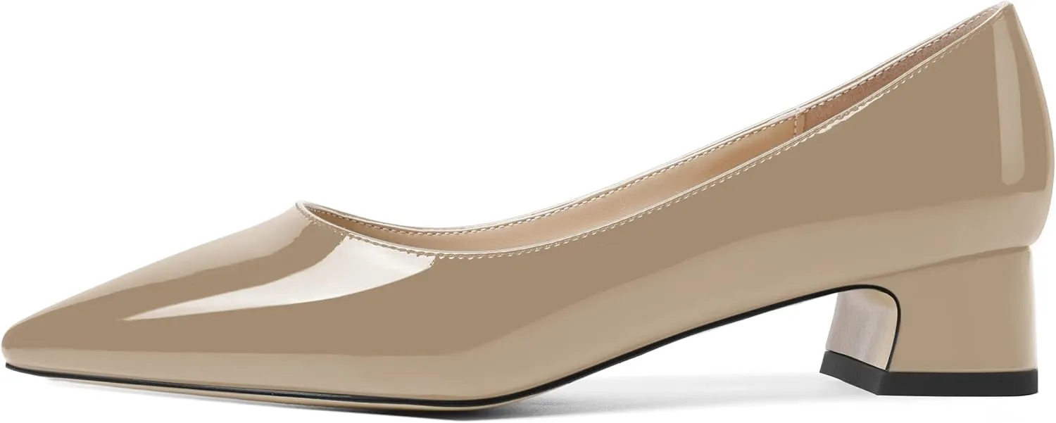 ROSERWISH Womens Patent Casual Work Comfortable Pointed Toe Slip On Chunky Low Heel Pumps Dress Shoes 1.5 Inch