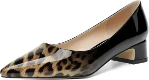 ROSERWISH Womens Patent Casual Work Comfortable Pointed Toe Slip On Chunky Low Heel Pumps Dress Shoes 1.5 Inch