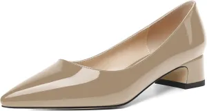 ROSERWISH Womens Patent Casual Work Comfortable Pointed Toe Slip On Chunky Low Heel Pumps Dress Shoes 1.5 Inch
