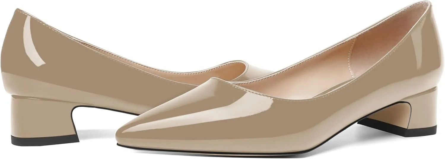 ROSERWISH Womens Patent Casual Work Comfortable Pointed Toe Slip On Chunky Low Heel Pumps Dress Shoes 1.5 Inch
