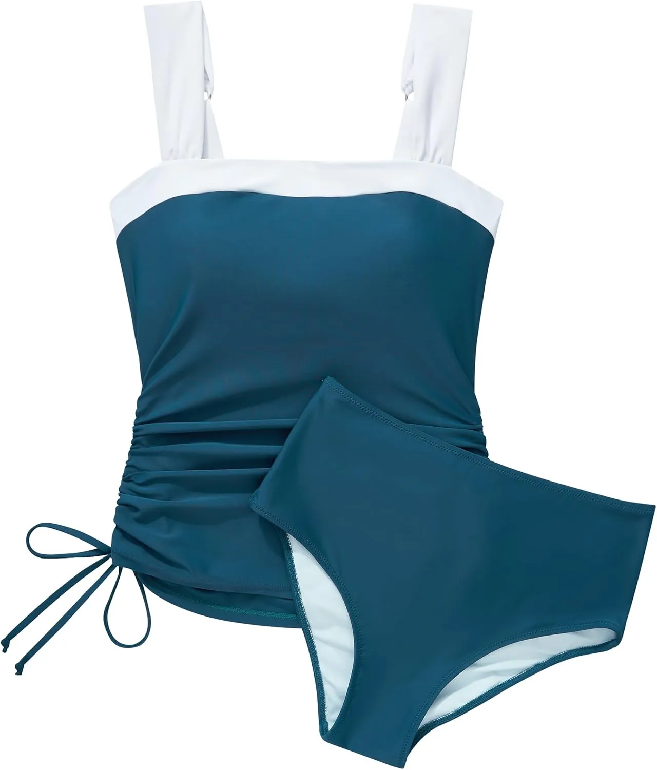 RXRXCOCO Women Tankini Bathing Suits Tummy Control Ruched Swimsuits Colorblock Drawstring Swimwear