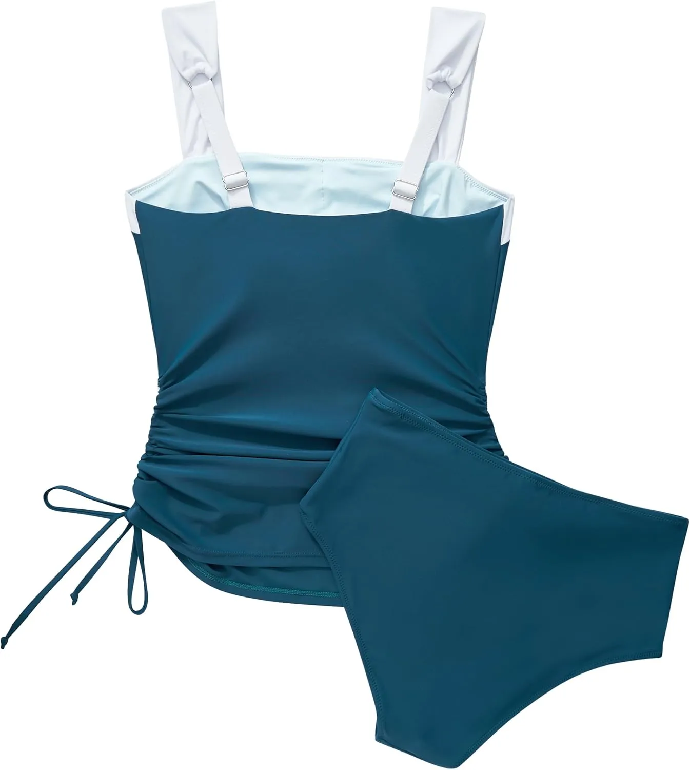 RXRXCOCO Women Tankini Bathing Suits Tummy Control Ruched Swimsuits Colorblock Drawstring Swimwear