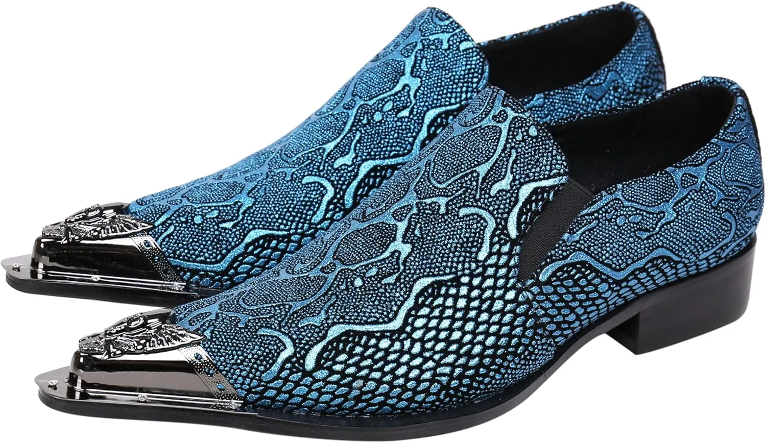 Santimon Mens Loafers Pointed Toe Sparkling Leather Fashion Casual Metal Tip Western Dress Shoes Blue 8