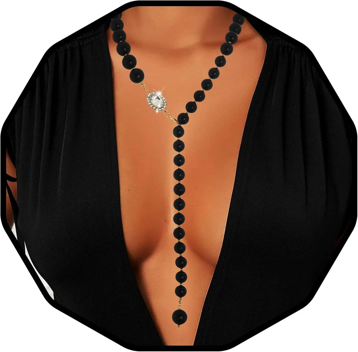 Sethexy Chunky Beads Necklace Glossy Beaded Necklaces Rhinestone Choker Beads Costume Necklaces Jewelry Party for women