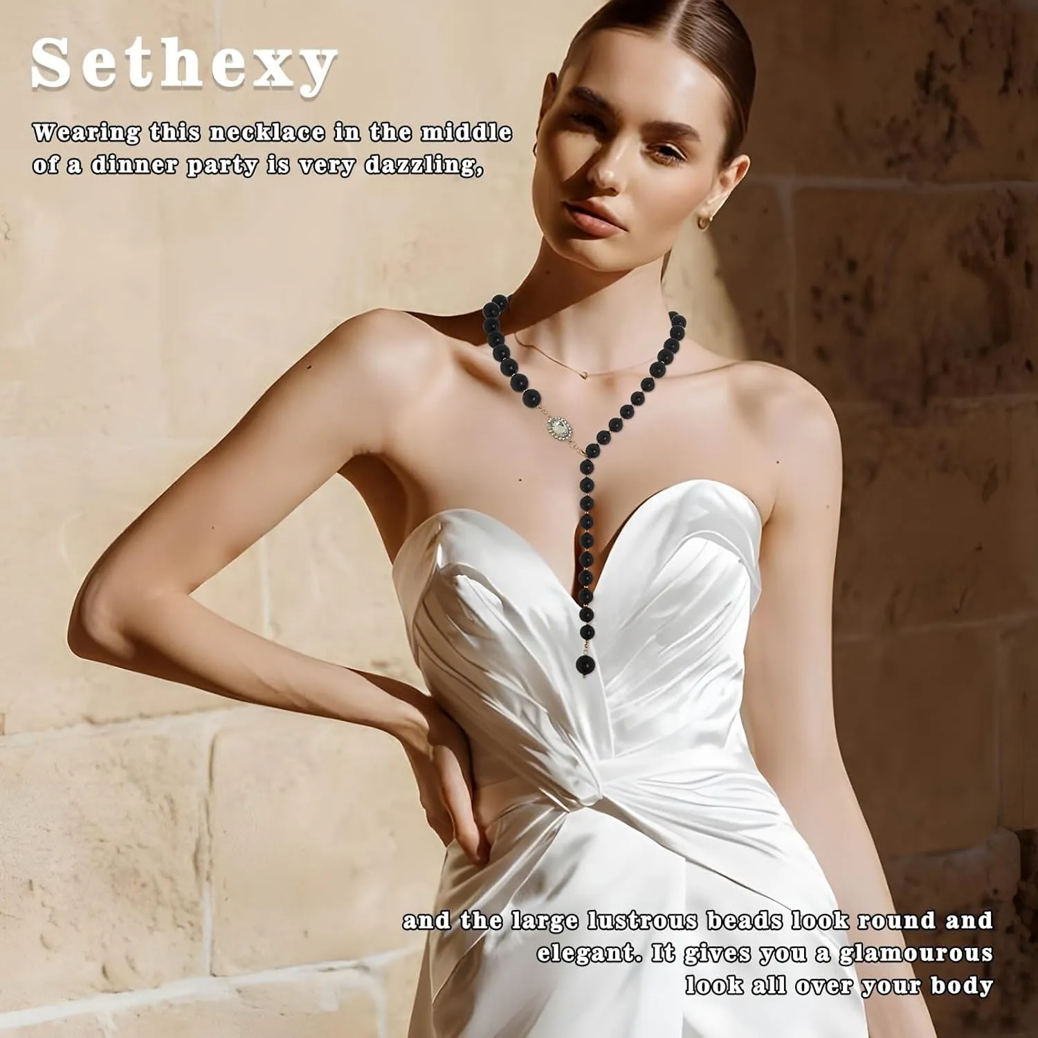 Sethexy Chunky Beads Necklace Glossy Beaded Necklaces Rhinestone Choker Beads Costume Necklaces Jewelry Party for women