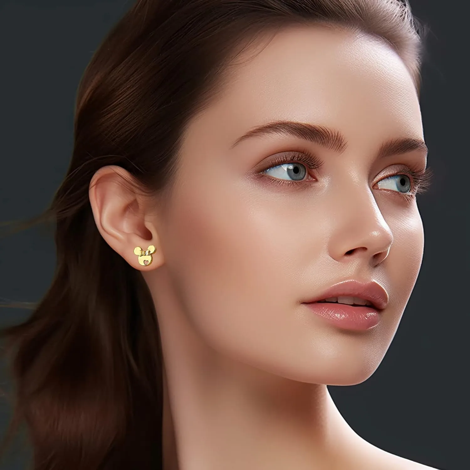 silver earrings for girls, rose gold plated 925 Sterling Silver small tiny cute Mouse stud earrings for women girls kids, birthday Gift
