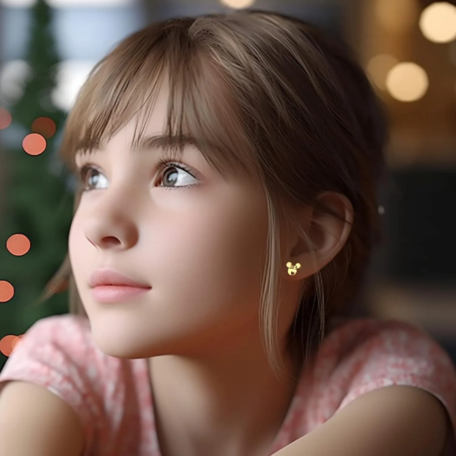 silver earrings for girls, rose gold plated 925 Sterling Silver small tiny cute Mouse stud earrings for women girls kids, birthday Gift