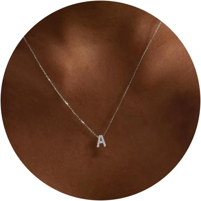 Silver Initial Necklaces for Women,Dainty Silver Letter Necklace Simple Name Silver Pendant Necklaces Cute Choker Necklaces for Women Trendy Aesthetic Stuff Gifts Silver Jewelry
