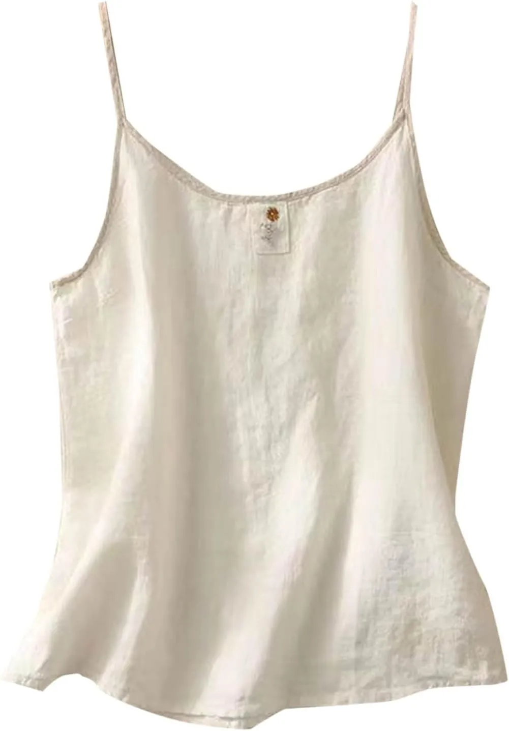 Sinzelimin Women's Cotton Linen Tank Tops Fashion Solid Color Loose Comfy Camisole Sleeveless Round-Neck Cami Vest T-Shirts