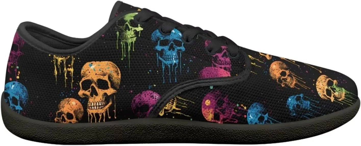 Skull Print Walking Shoes Running Sneakers Fashion Work Flats Lace-Up Driving Loafers for Women