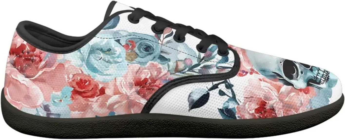 Skull Print Walking Shoes Running Sneakers Fashion Work Flats Lace-Up Driving Loafers for Women