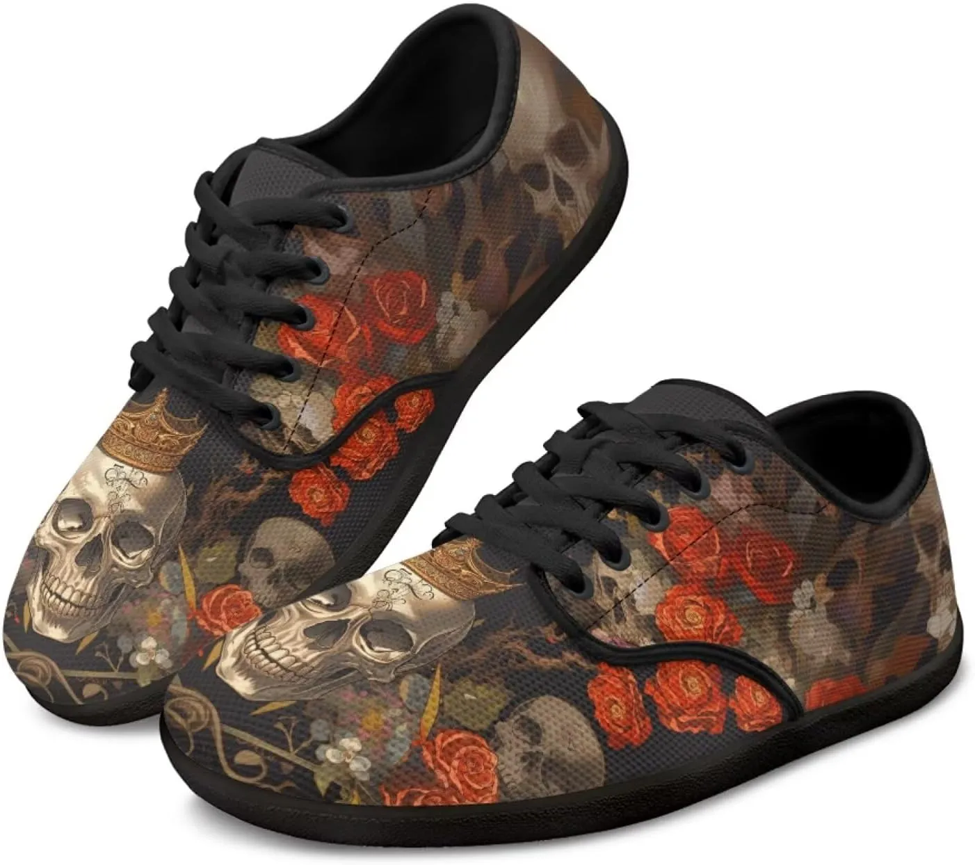 Skull Print Walking Shoes Running Sneakers Fashion Work Flats Lace-Up Driving Loafers for Women