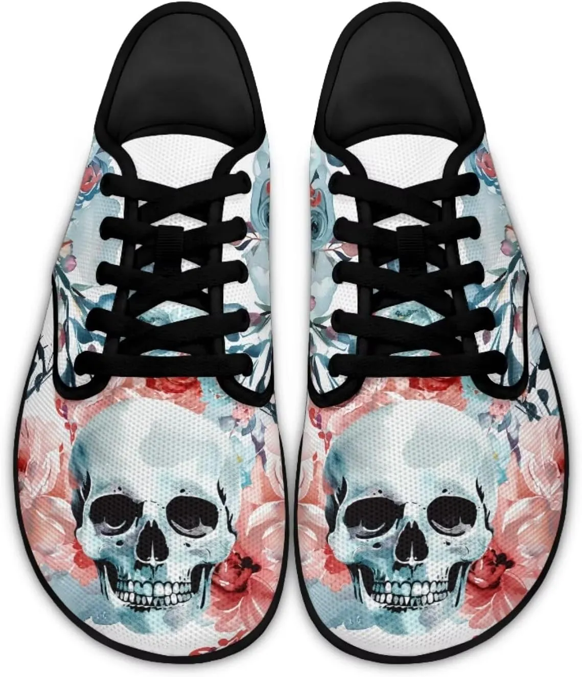 Skull Print Walking Shoes Running Sneakers Fashion Work Flats Lace-Up Driving Loafers for Women