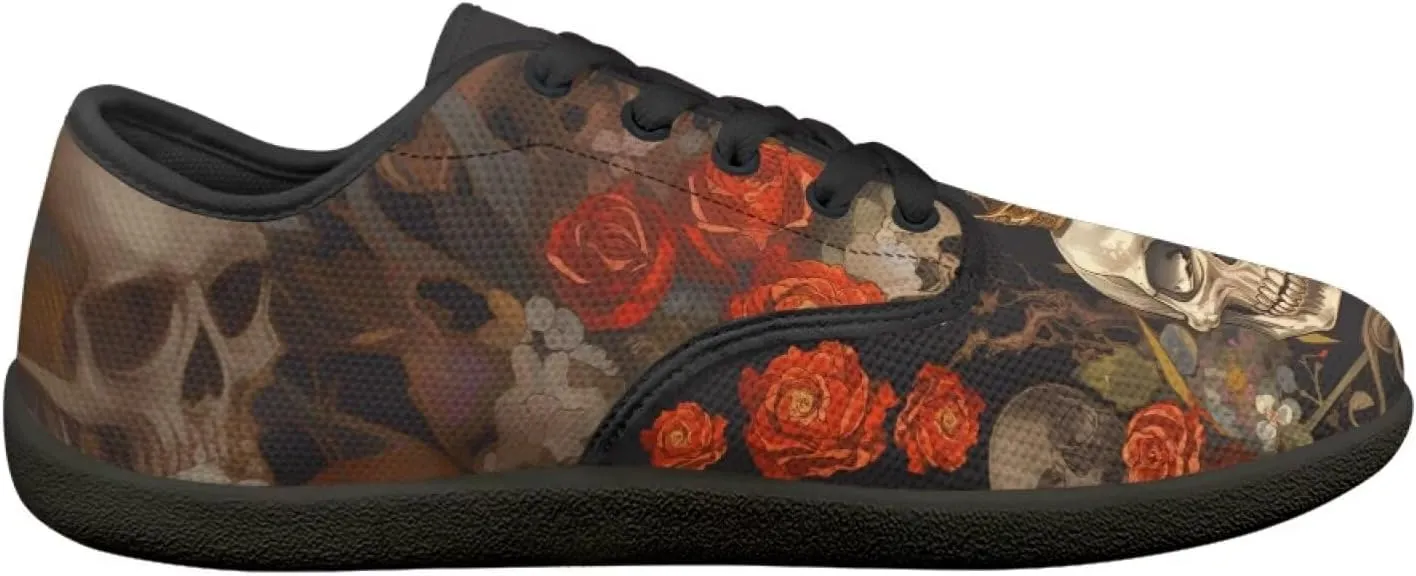 Skull Print Walking Shoes Running Sneakers Fashion Work Flats Lace-Up Driving Loafers for Women