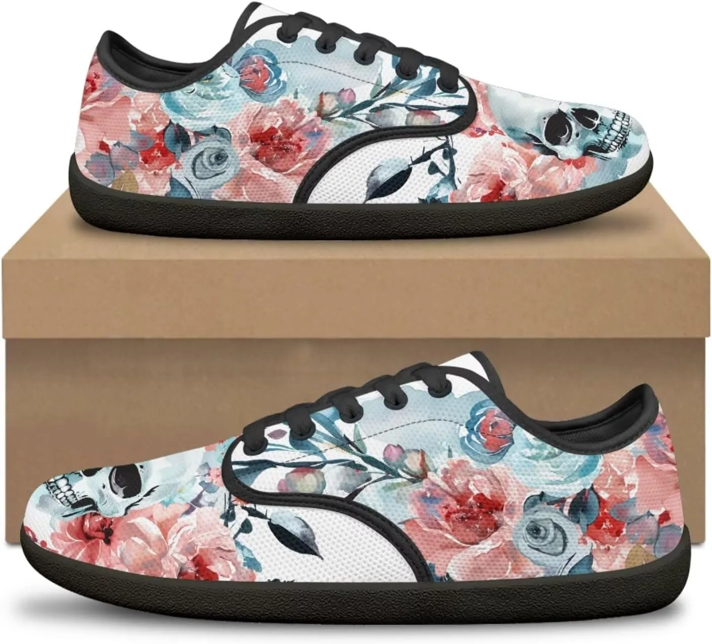 Skull Print Walking Shoes Running Sneakers Fashion Work Flats Lace-Up Driving Loafers for Women