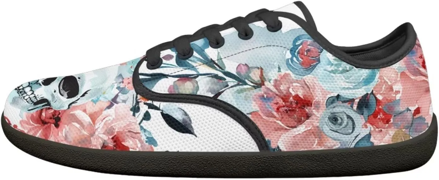 Skull Print Walking Shoes Running Sneakers Fashion Work Flats Lace-Up Driving Loafers for Women