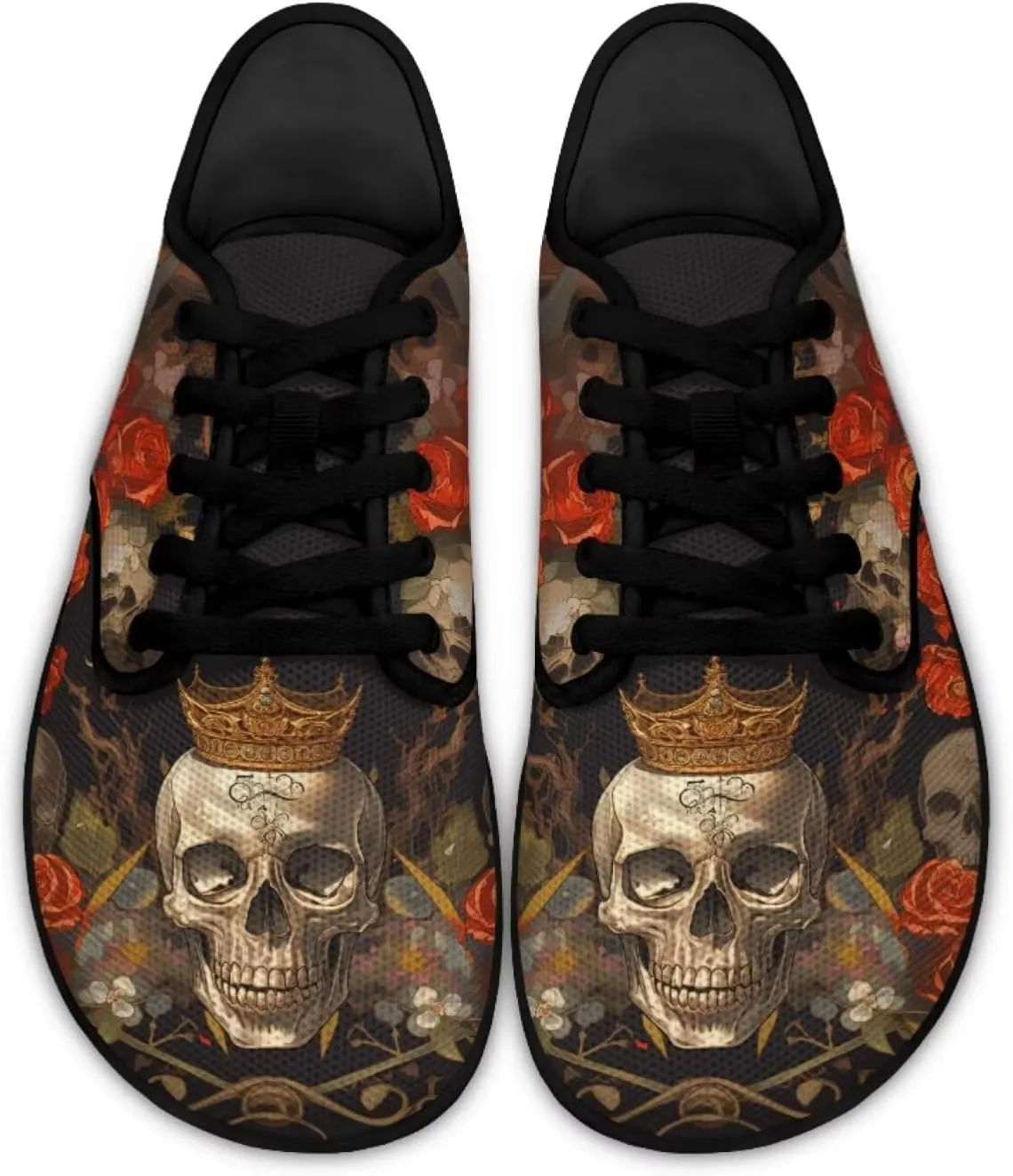Skull Print Walking Shoes Running Sneakers Fashion Work Flats Lace-Up Driving Loafers for Women