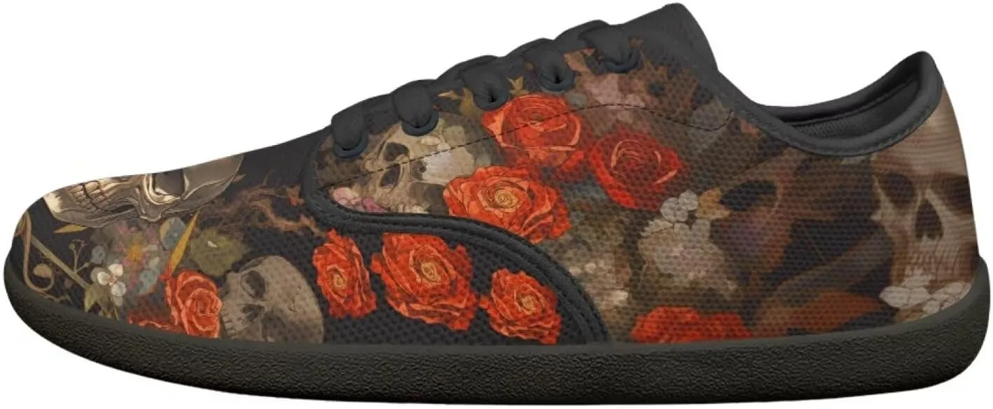 Skull Print Walking Shoes Running Sneakers Fashion Work Flats Lace-Up Driving Loafers for Women